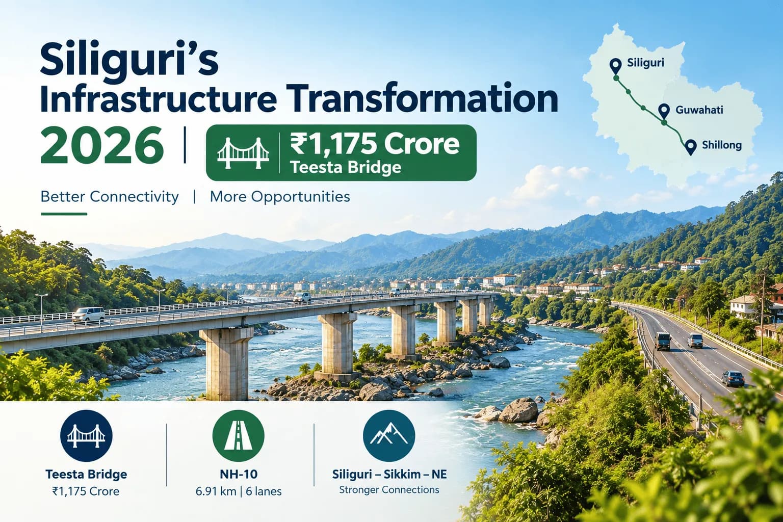 Siliguri Infrastructure Transformation 2026: ₹1,175 Crore Teesta Bridge — Impact on Real Estate, Land & Tourism